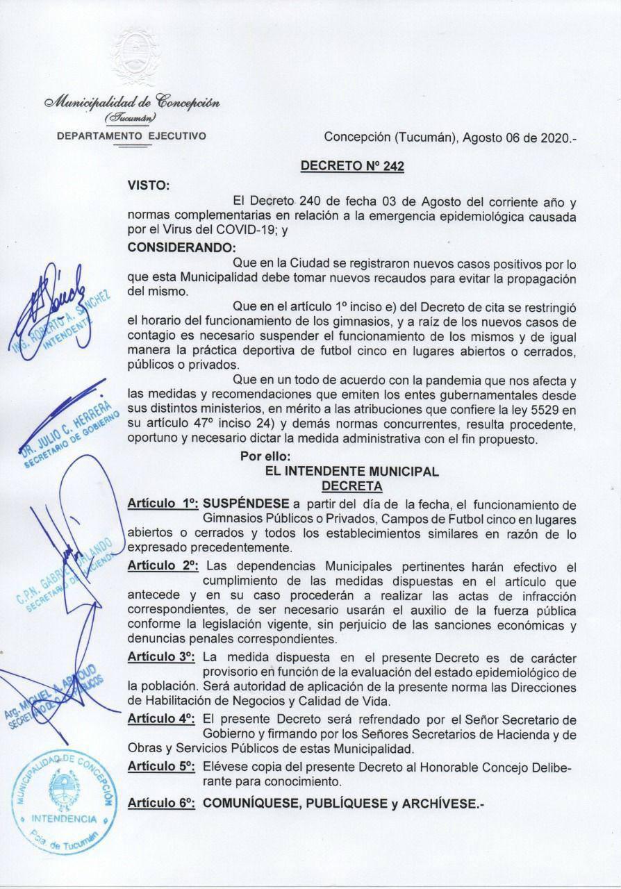 decreto concepción gimnasios fútbol 5