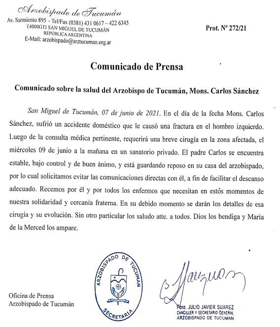 comunicado salud sánchez